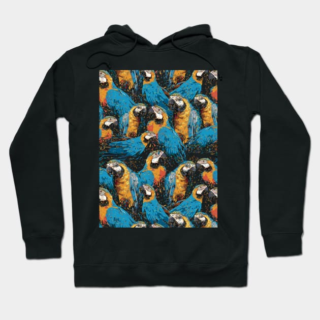 seamless pattern of Blue and gold macaw birds Hoodie by Lewzy Design